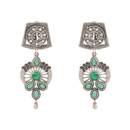 Gulbahar-Silver Brass Oxidised dangler earrings(Green)