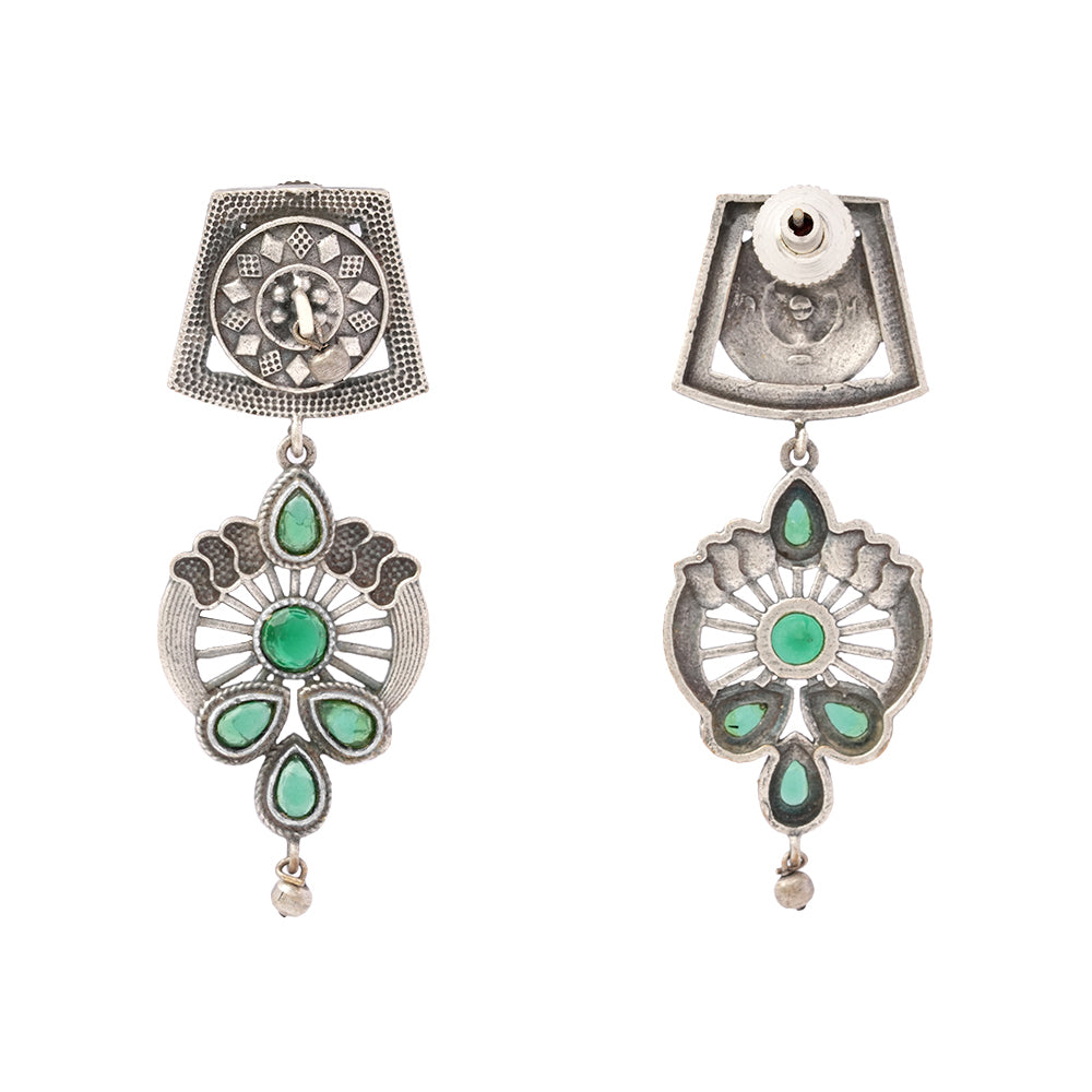 Gulbahar-Silver Brass Oxidised dangler earrings(Green)