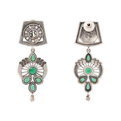 Gulbahar-Silver Brass Oxidised dangler earrings(Green)