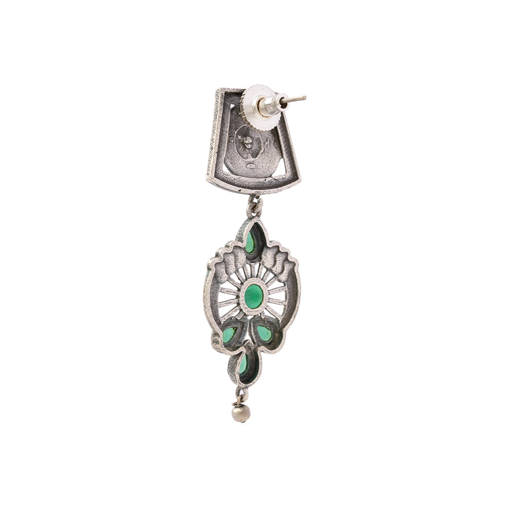 Gulbahar-Silver Brass Oxidised dangler earrings(Green)