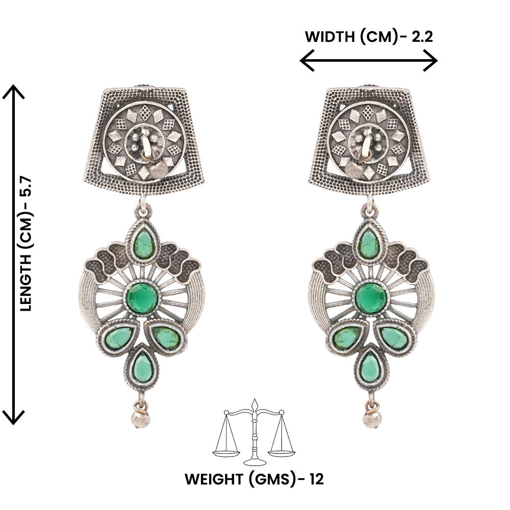 Gulbahar-Silver Brass Oxidised dangler earrings(Green)