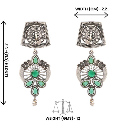 Gulbahar-Silver Brass Oxidised dangler earrings(Green)