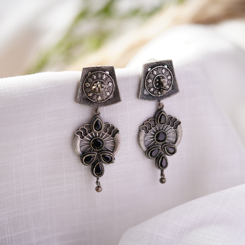 Gulbahar-Silver Brass Oxidised dangler earrings(Black)