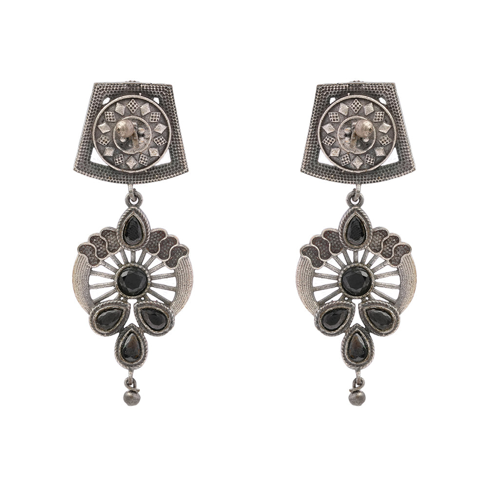 Gulbahar-Silver Brass Oxidised dangler earrings(Black)