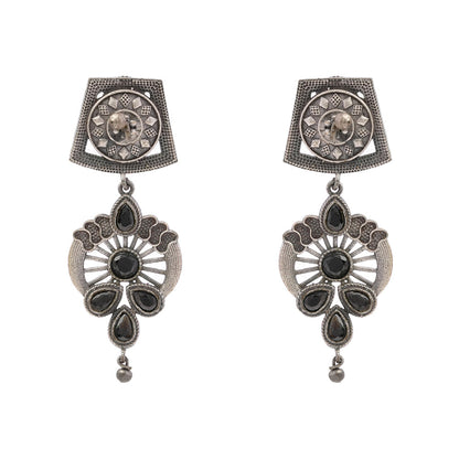 Gulbahar-Silver Brass Oxidised dangler earrings(Black)