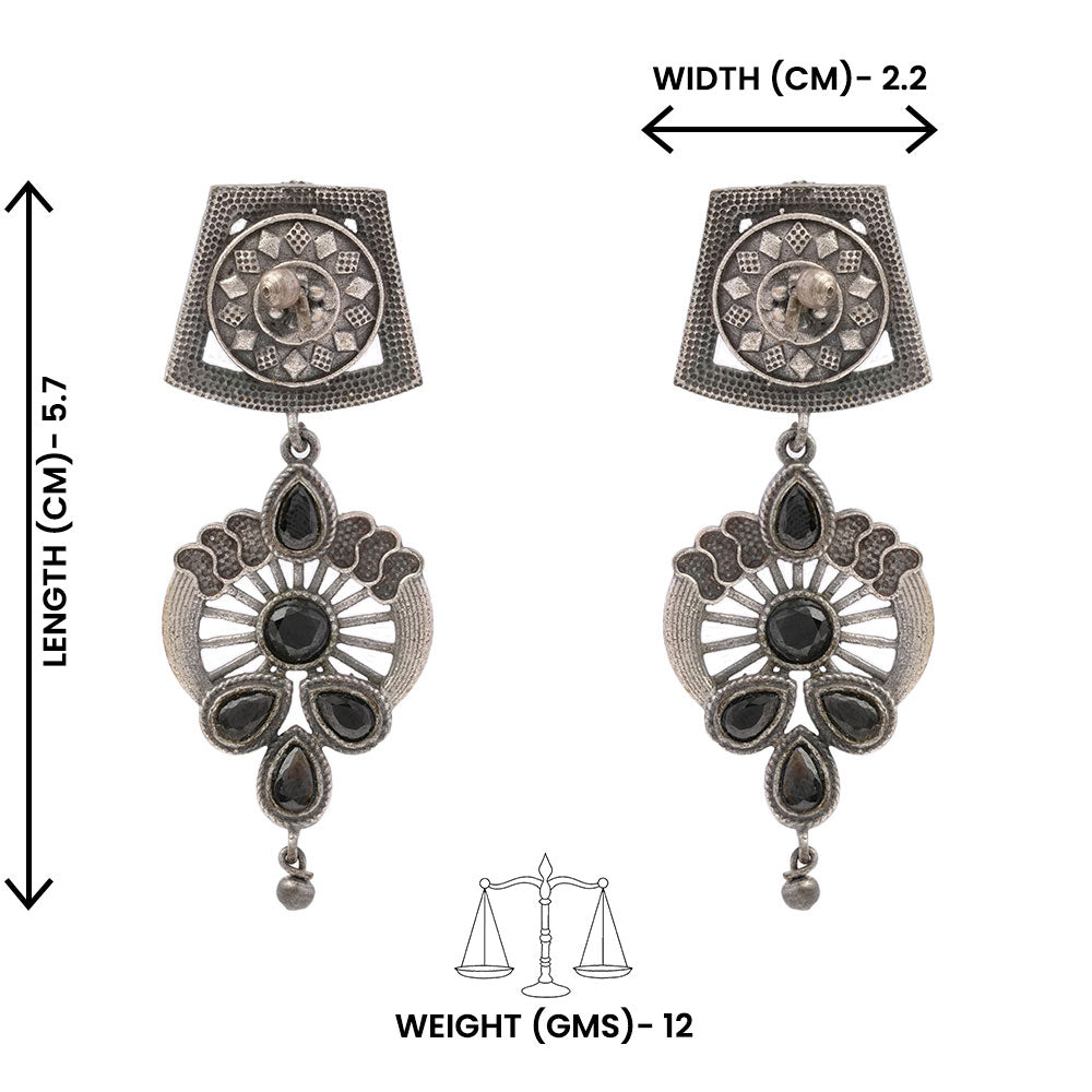 Gulbahar-Silver Brass Oxidised dangler earrings(Black)