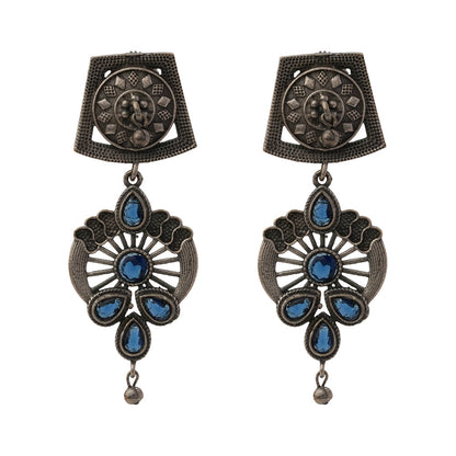 Gulbahar-Silver Brass Oxidised dangler earrings(Blue)