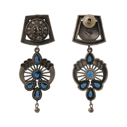 Gulbahar-Silver Brass Oxidised dangler earrings(Blue)