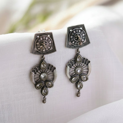 Gulbahar-Silver Brass Oxidised dangler earrings(White)
