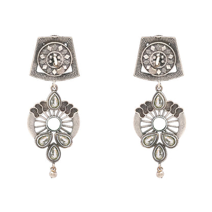 Gulbahar-Silver Brass Oxidised dangler earrings(White)