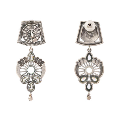 Gulbahar-Silver Brass Oxidised dangler earrings(White)