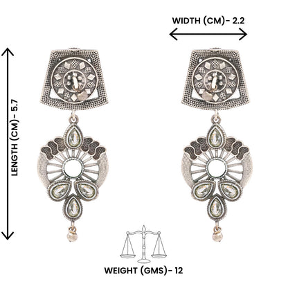 Gulbahar-Silver Brass Oxidised dangler earrings(White)