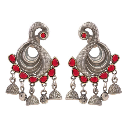 Hansika- Silver Brass ghunghroo dangler earrings(Red)