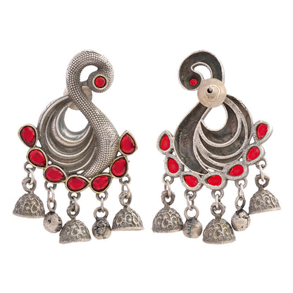 Hansika- Silver Brass ghunghroo dangler earrings(Red)