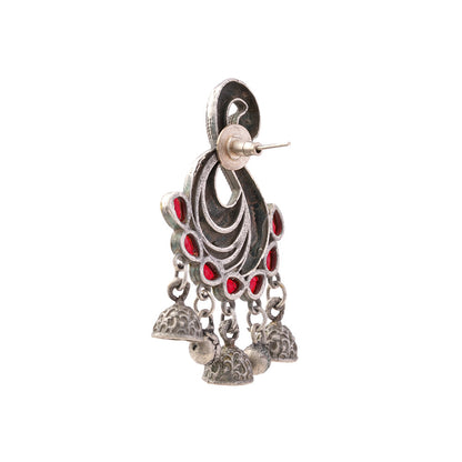 Hansika- Silver Brass ghunghroo dangler earrings(Red)