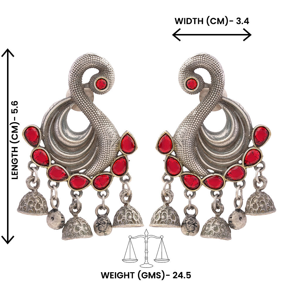 Hansika- Silver Brass ghunghroo dangler earrings(Red)
