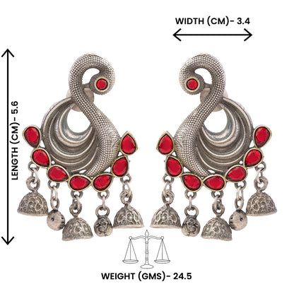 Hansika- Silver Brass ghunghroo dangler earrings(Red)