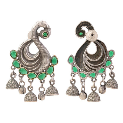 Hansika- Silver Brass ghunghroo dangler earrings(Green)