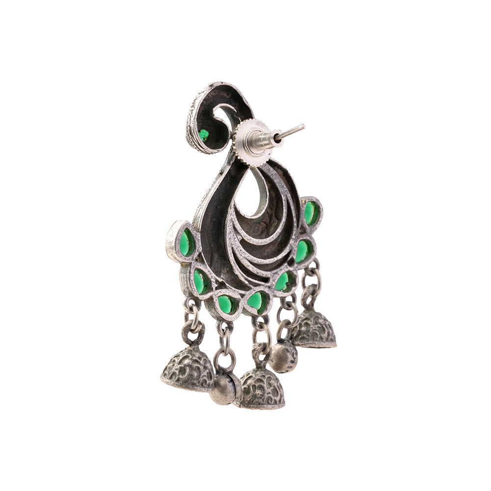 Hansika- Silver Brass ghunghroo dangler earrings(Green)