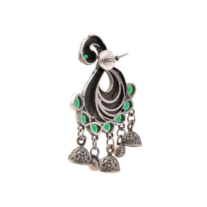 Hansika- Silver Brass ghunghroo dangler earrings(Green)