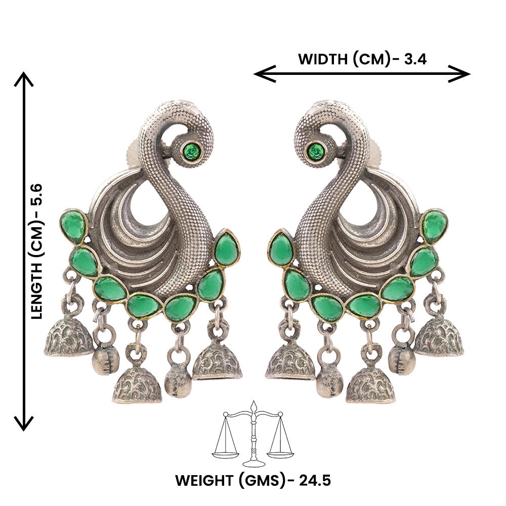 Hansika- Silver Brass ghunghroo dangler earrings(Green)