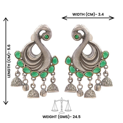 Hansika- Silver Brass ghunghroo dangler earrings(Green)