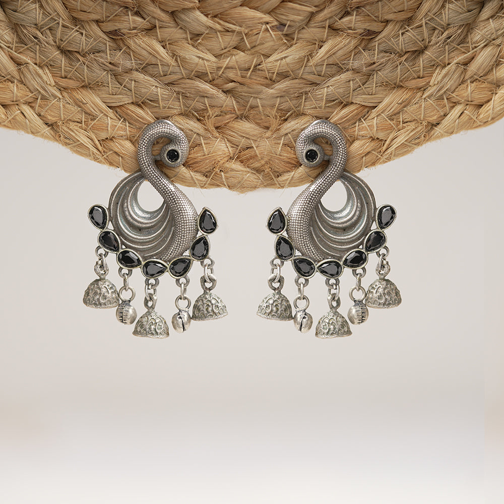 Hansika- Silver Brass ghunghroo dangler earrings(Black)