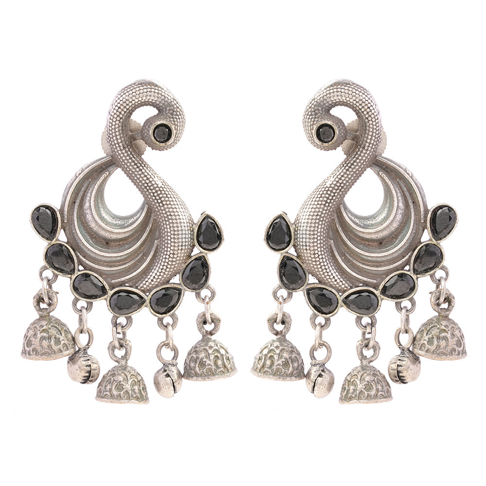 Hansika- Silver Brass ghunghroo dangler earrings(Black)