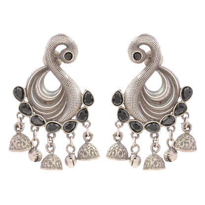 Hansika- Silver Brass ghunghroo dangler earrings(Black)
