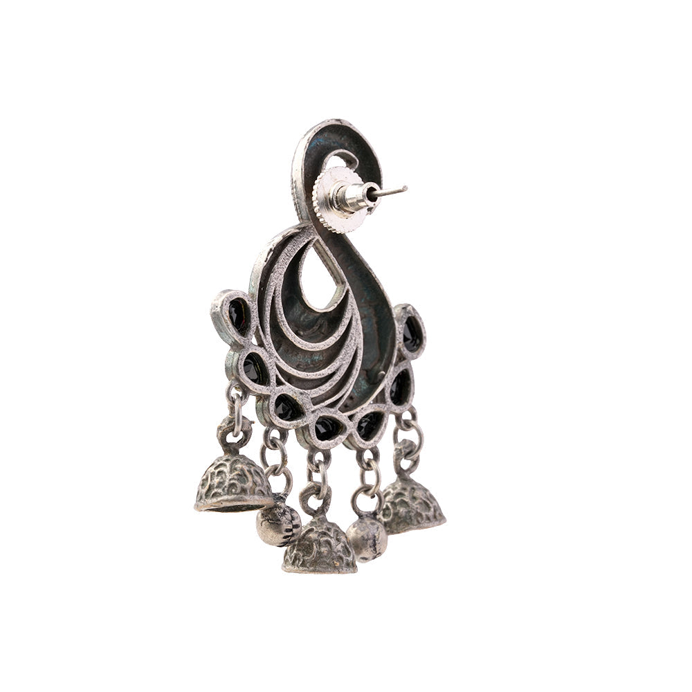 Hansika- Silver Brass ghunghroo dangler earrings(Black)