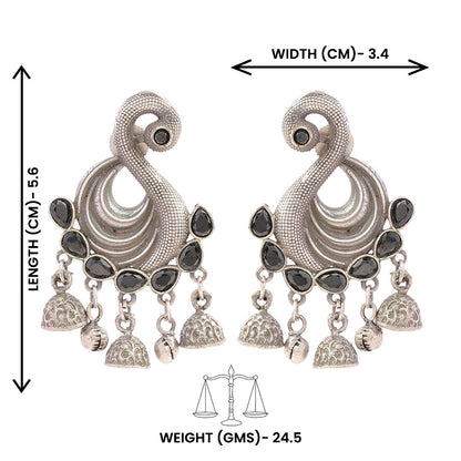 Hansika- Silver Brass ghunghroo dangler earrings(Black)