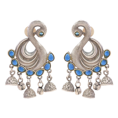 Hansika- Silver Brass ghunghroo dangler earrings(Blue)