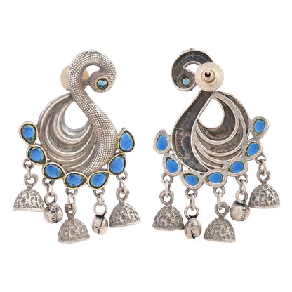 Hansika- Silver Brass ghunghroo dangler earrings(Blue)