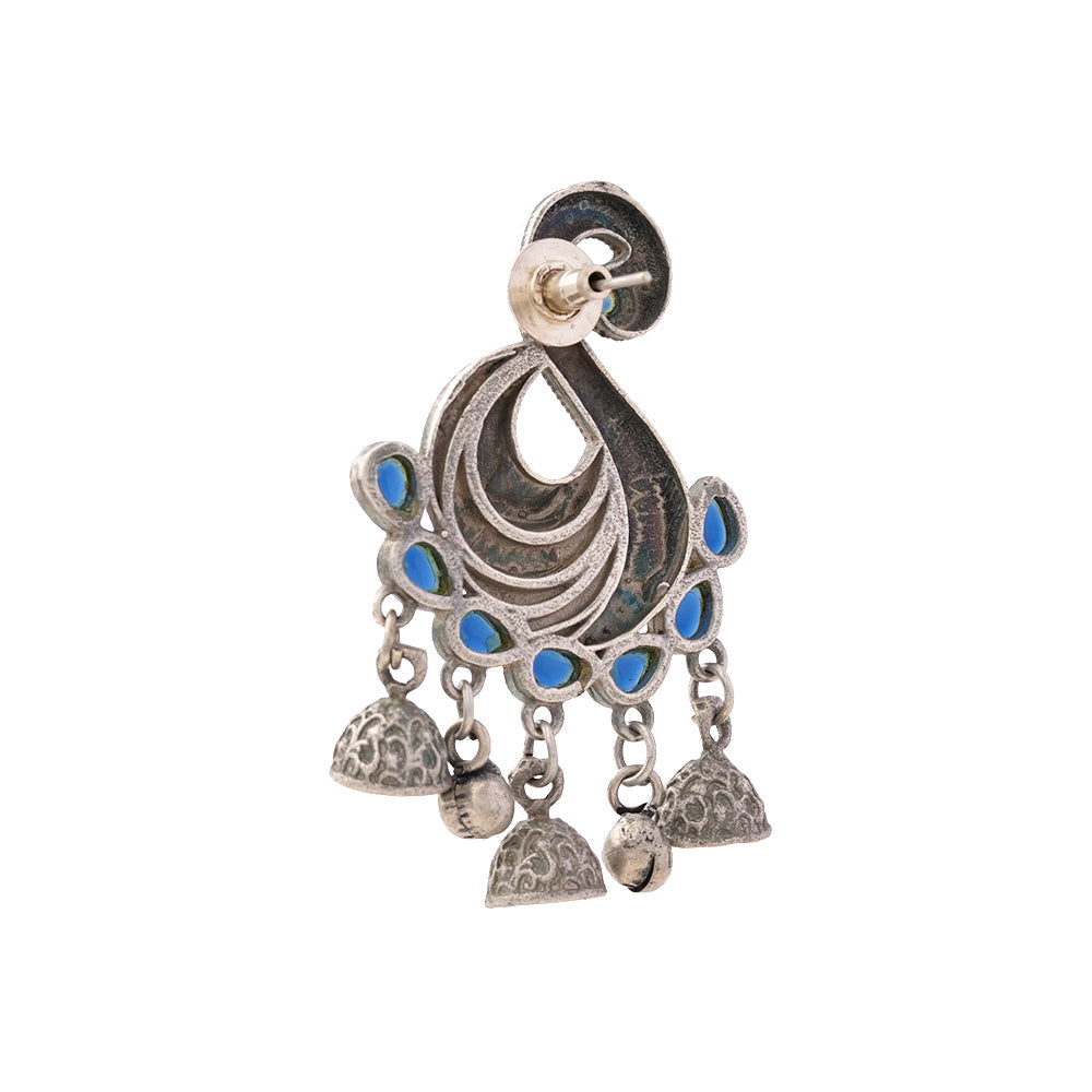 Hansika- Silver Brass ghunghroo dangler earrings(Blue)