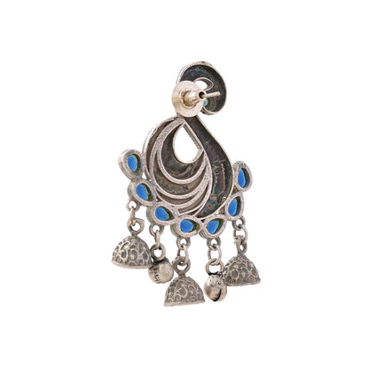 Hansika- Silver Brass ghunghroo dangler earrings(Blue)