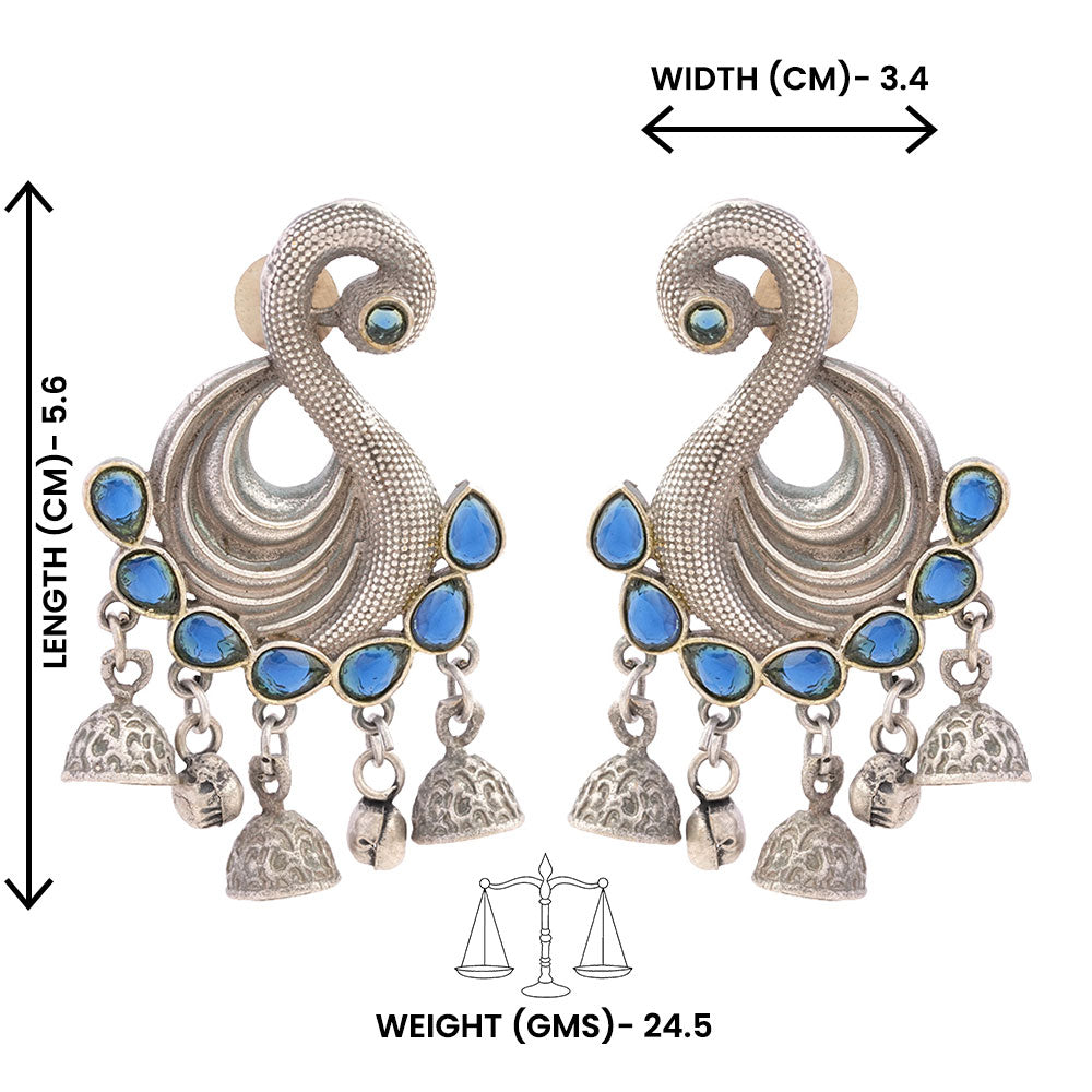 Hansika- Silver Brass ghunghroo dangler earrings(Blue)