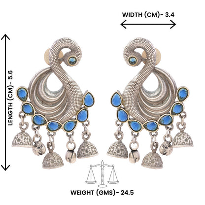 Hansika- Silver Brass ghunghroo dangler earrings(Blue)