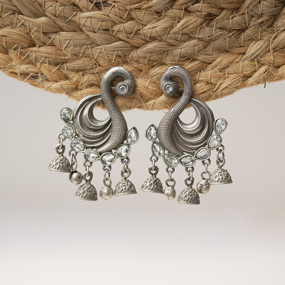 Hansika- Silver Brass ghunghroo dangler earrings(White)