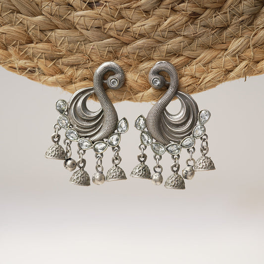 Hansika- Silver Brass ghunghroo dangler earrings(White)