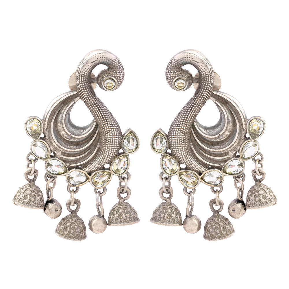 Hansika- Silver Brass ghunghroo dangler earrings(White)