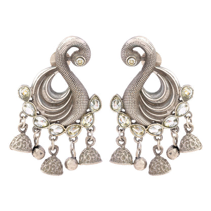 Hansika- Silver Brass ghunghroo dangler earrings(White)