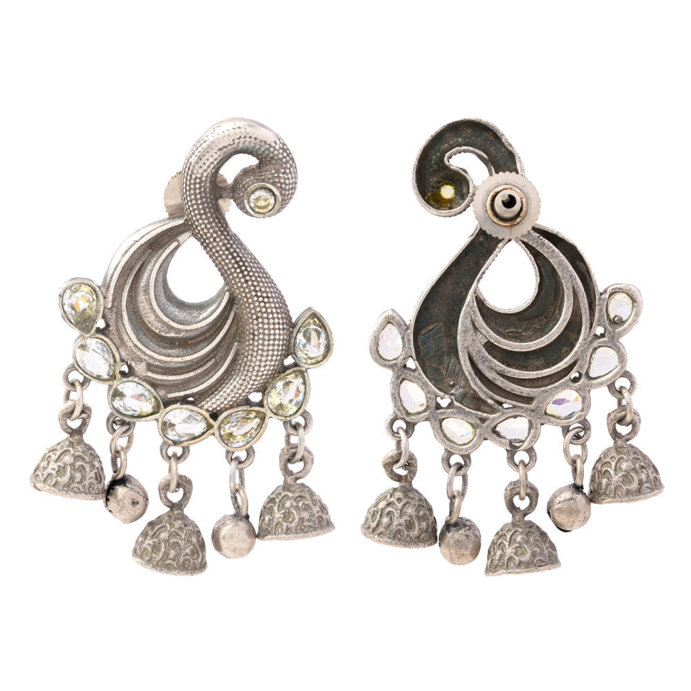Hansika- Silver Brass ghunghroo dangler earrings(White)