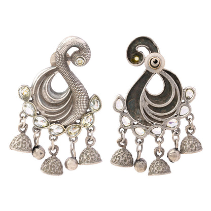 Hansika- Silver Brass ghunghroo dangler earrings(White)