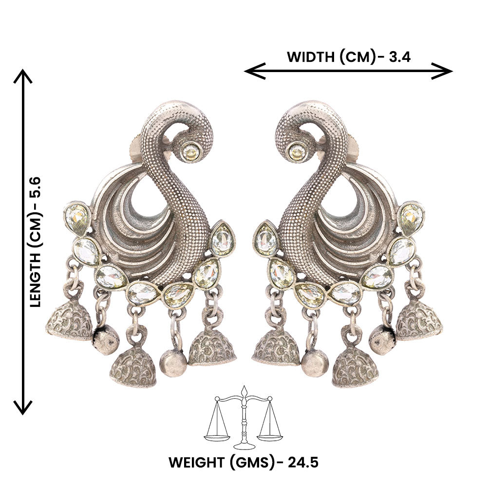 Hansika- Silver Brass ghunghroo dangler earrings(White)