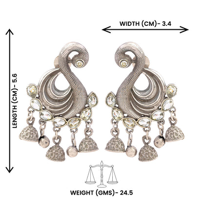 Hansika- Silver Brass ghunghroo dangler earrings(White)