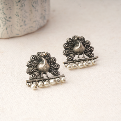 Mayurika- Silver Brass Pearl Stud Earring