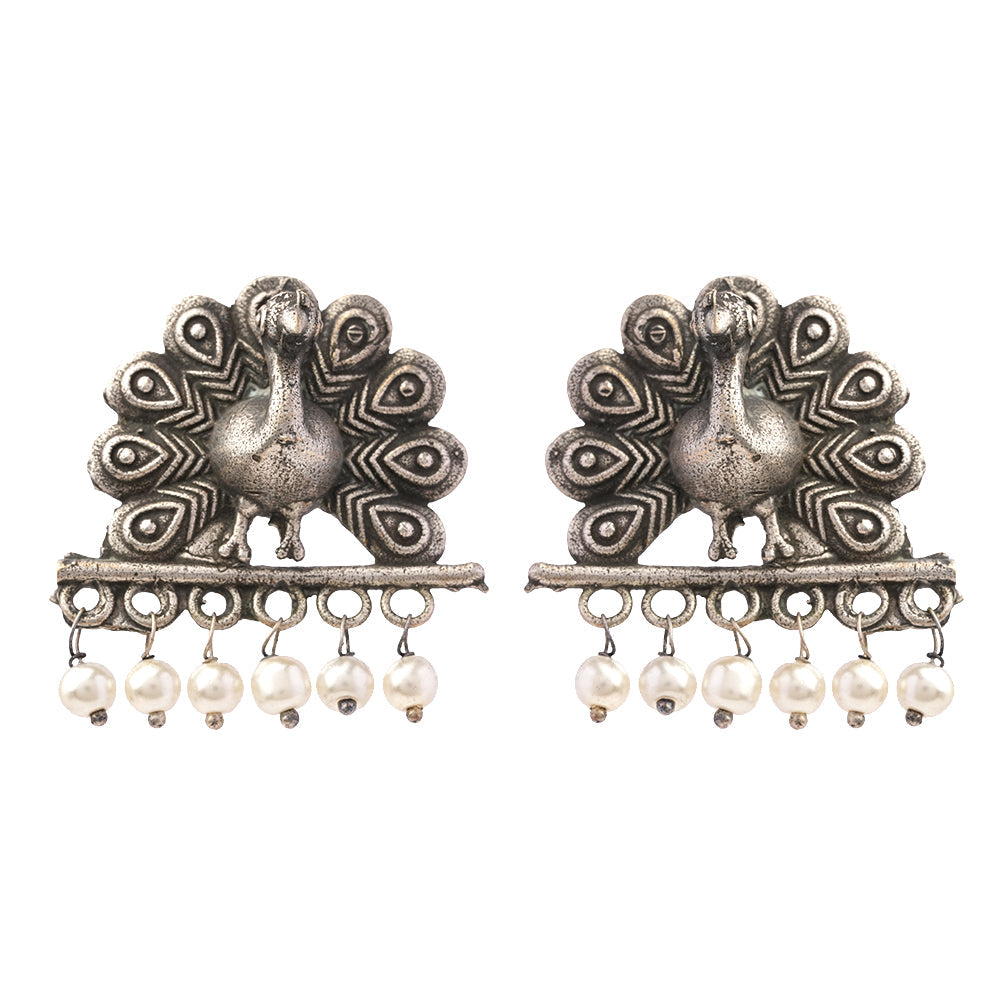 Mayurika- Silver Brass Pearl Stud Earring