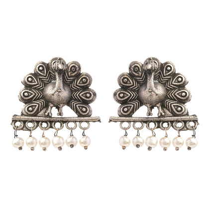 Mayurika- Silver Brass Pearl Stud Earring