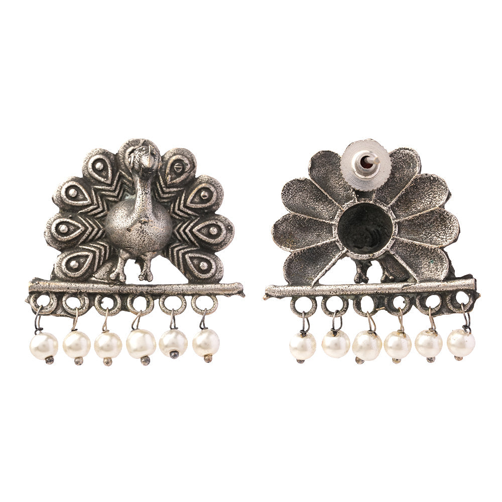 Mayurika- Silver Brass Pearl Stud Earring