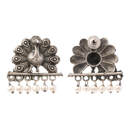 Mayurika- Silver Brass Pearl Stud Earring